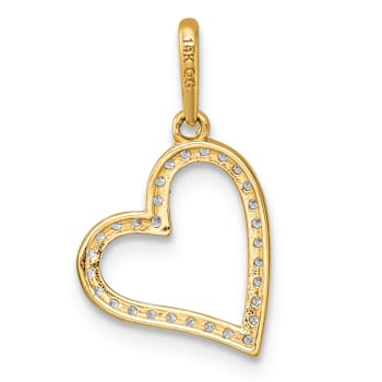 14K Two-tone Gold Polished Cubic Zirconia Open Heart Pendant