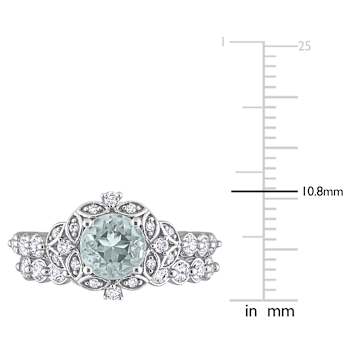Aquamarine, White Topaz and Diamond 10K White Gold Bridal Ring 1.90ctw