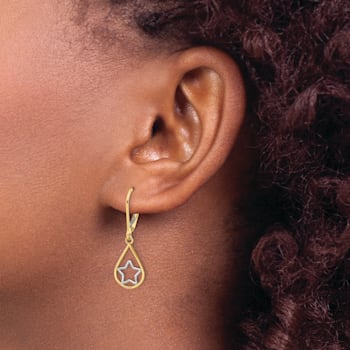 14k Yellow Gold and Rhodium Over 14k Yellow Gold Star in Teardrop Dangle Earrings