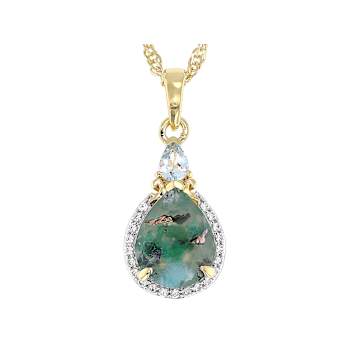 Blue Chalcedony, Aquamarine And White Zircon Pendant Necklace In 18K
Gold Over Sterling Silver 1.99ctw