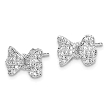 Rhodium Over Sterling Silver Cubic Zirconia Bow Post Earrings