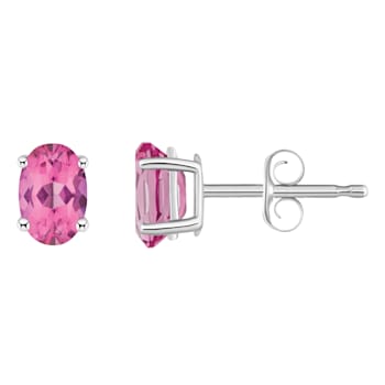 6x4mm Oval Pink Topaz 14k White Gold Stud Earrings
