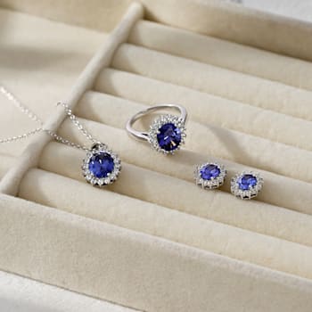 Blue And White Cubic Zirconia Platinum Over Sterling Silver Jewelry Set 10.02ctw