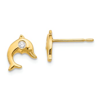 14k Yellow Gold Children's Cubic Zirconia Dolphin Stud Earrings