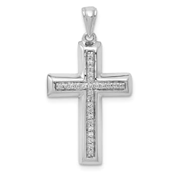 Rhodium Over 14K White Gold Large 1/10ct. Diamond Cross Pendant