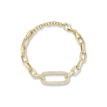 Sterling Statements 14K Yellow Gold Over Sterling Silver Pave Oval Link Bracelet