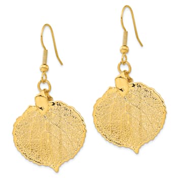 24k Yellow Gold Dipped Aspen Leaf Gold-tone Dangle Earrings