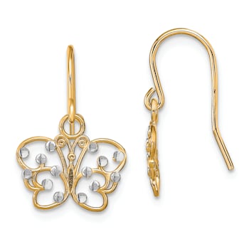 14k Yellow Gold and Rhodium Over 14k Yellow Gold Diamond-Cut Butterfly
Dangle Earrings