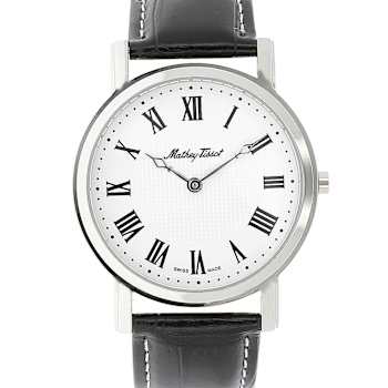 Mathey Tissot Men's City White Dial and Bezel, Black Leather Strap Watch