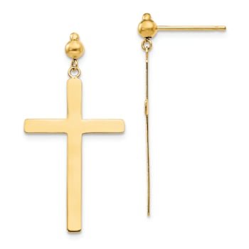14k Yellow Gold Cross Dangle Earrings