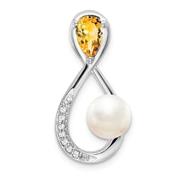 Rhodium Over 10k White Gold Infinity Chain Slide with 1.97 cttw Citrine,
FWC Pearl and Diamond