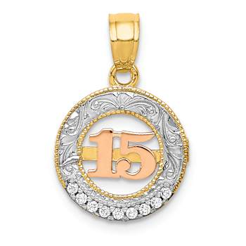 14k Yellow and Rose Gold with Rhodium over 14k Yellow Gold Textured
Cubic Zirconia 15 Pendant