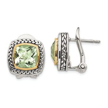 Sterling Silver Antiqued with 14K Accent Prasiolite Earrings