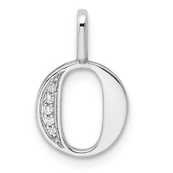 14K White Gold Diamond Letter O Initial Pendant