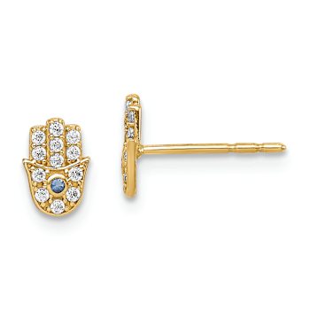 14k Yellow Gold Children's Cubic Zirconia Hamsa Stud Earrings
