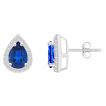 7x5mm Pear Shape Created Sapphire And Created White Sapphire 10k White
Gold Halo Stud Earrings