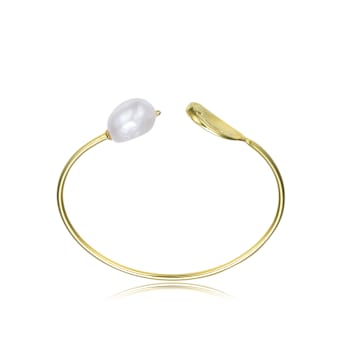 Pear Shape Freshwater Pearl Cuff Bracelet In 14K Gold Over Sterling Silver