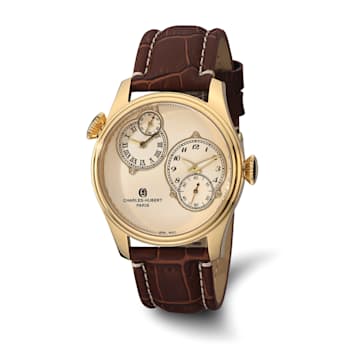 Charles Hubert Men's Stainless Steel Gold Dial Dual Time Watch