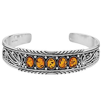 Amber Sterling Silver Oxidized Bangle Bracelet 8x6mm