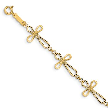 14k Yellow Gold Diamond-Cut Open Cross Link Bracelet