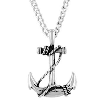 Robert Alton Men's Rope And Anchor Pendant With Chain In Stainless Steel