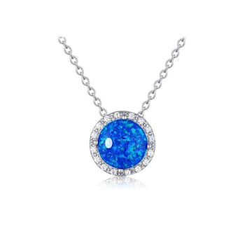 Lab Created Blue Opal and White CZ Accents Rhodium Over Sterling Silver
Pendant Style Necklace