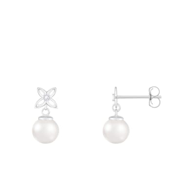 White Cultured Freshwater Pearl 14k White Gold Earrings 6-6.5mm