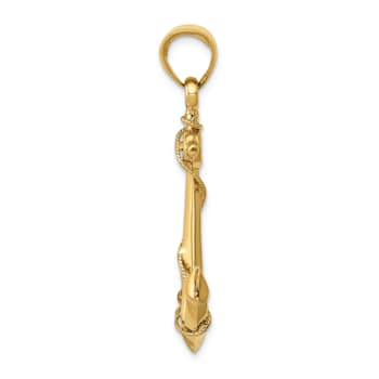 14k Yellow Gold 3D Anchor with Rope Pendant