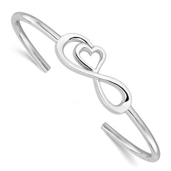 Rhodium Over Sterling Silver Heart Infinity Symbol Cuff Bracelet