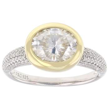 Bezel Set Two-Tone Moissanite Ring In Sterling Silver With 14K Gold Over
Silver Accent