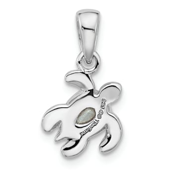 Rhodium Over Sterling Silver Antiqued Crystal Feb Birthstone Turtle Pendant