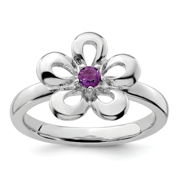 Sterling Silver Stackable Expressions Polished Flower Amethyst Ring 0.10ctw