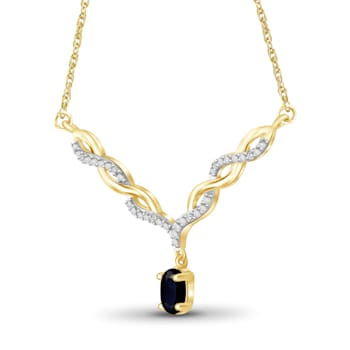 0.55ct Oval Sapphire with White Diamond Accent 14K Gold Over Sterling
Silver Necklace