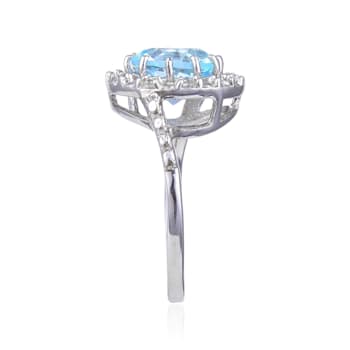 Blue and White Topaz Sterling Silver Halo Ring, 2.94ctw