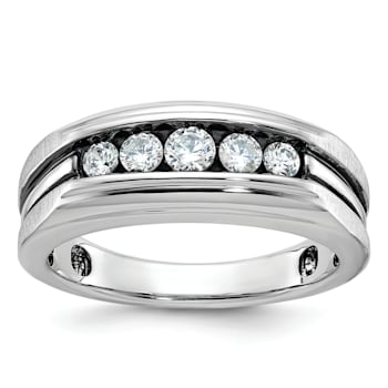 Rhodium Over 10K White Gold with Black Rhodium Men's Satin Diamond Ring 0.51ctw