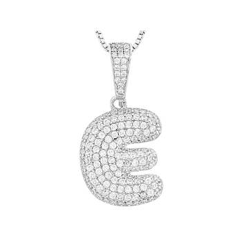 CZ Initial E Bubble Letter Pendant Necklace In Sterling Silver 1.82ctw