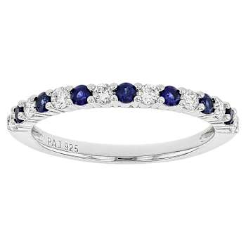 Lab-Created Sapphire And Diamond Band Ring In Sterling Silver