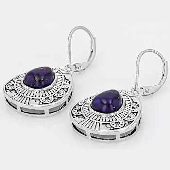Purple Turquoise Artisan Inspired Sterling Silver Dangle Earrings 9x8mm