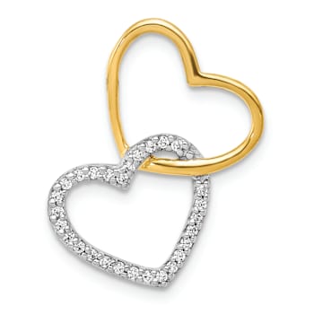 14k Yellow Gold and 14k White Gold Diamond Double Heart Chain Slide Pendant