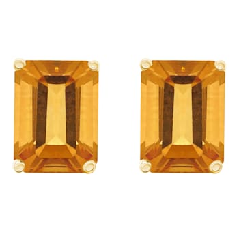 8x6mm Emerald Cut Citrine 14k Yellow Gold Stud Earrings