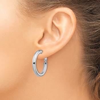 Rhodium Over 14k White Gold Polished 1 1/8" Round Hoop Earrings