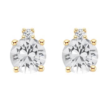 4mm Round White Topaz with Diamond Accents 14k Yellow Gold Stud Earrings