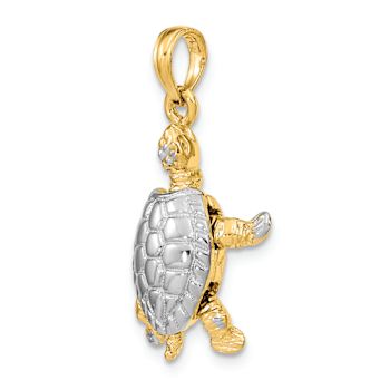 14K Two-tone Gold  3D Textured Land Turtle with Moveable Head Charm