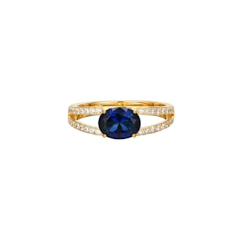 Lab Created Blue Sapphire And White Cubic Zirconia 18K Gold Over
Sterling Silver Ring 1.72ctw