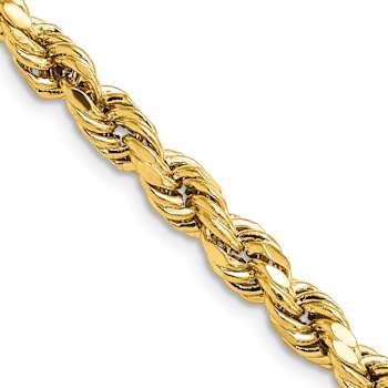 14k Yellow Gold 5.5mm Polished Diamond-Cut Rope Link 22 Inch Chain