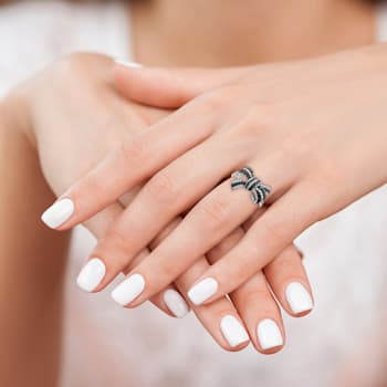 Rhodium Over Sterling Silver Black and White Diamond Bow Ring