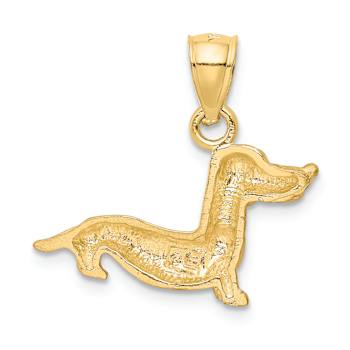 14k Yellow Gold Brushed and Diamond-Cut Dachshund Pendant