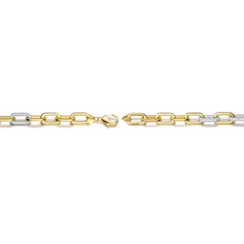 Pave CZ Link Chain Bracelet In 14K Gold Over Brass