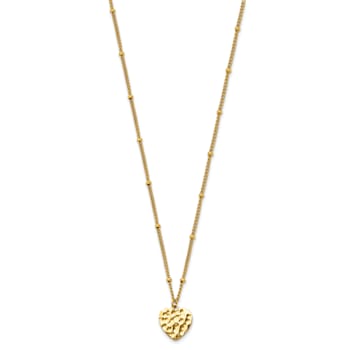 Stainless Steel Polished Hammered Yellow IP-plated Heart 15-inch with
2-inch Extension Necklace