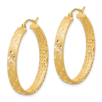 14k Yellow Gold Polished Diamond-Cut 1 3/16" In and Out Hoop Earrings